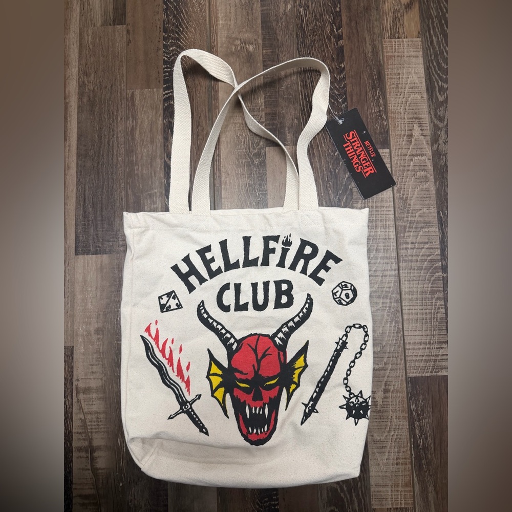 Stranger Things Hellfire Club Canvas Tote Bag - Cream/Red/Black
